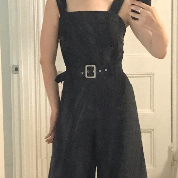 Navy blue wide legged jumpsuit with belt - Picture 4 of 5